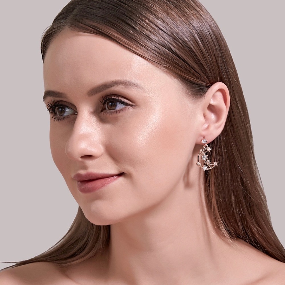 Any 2/$20! Gold/Crystal Moon/Star Dangle Earrings - Picture 6 of 9